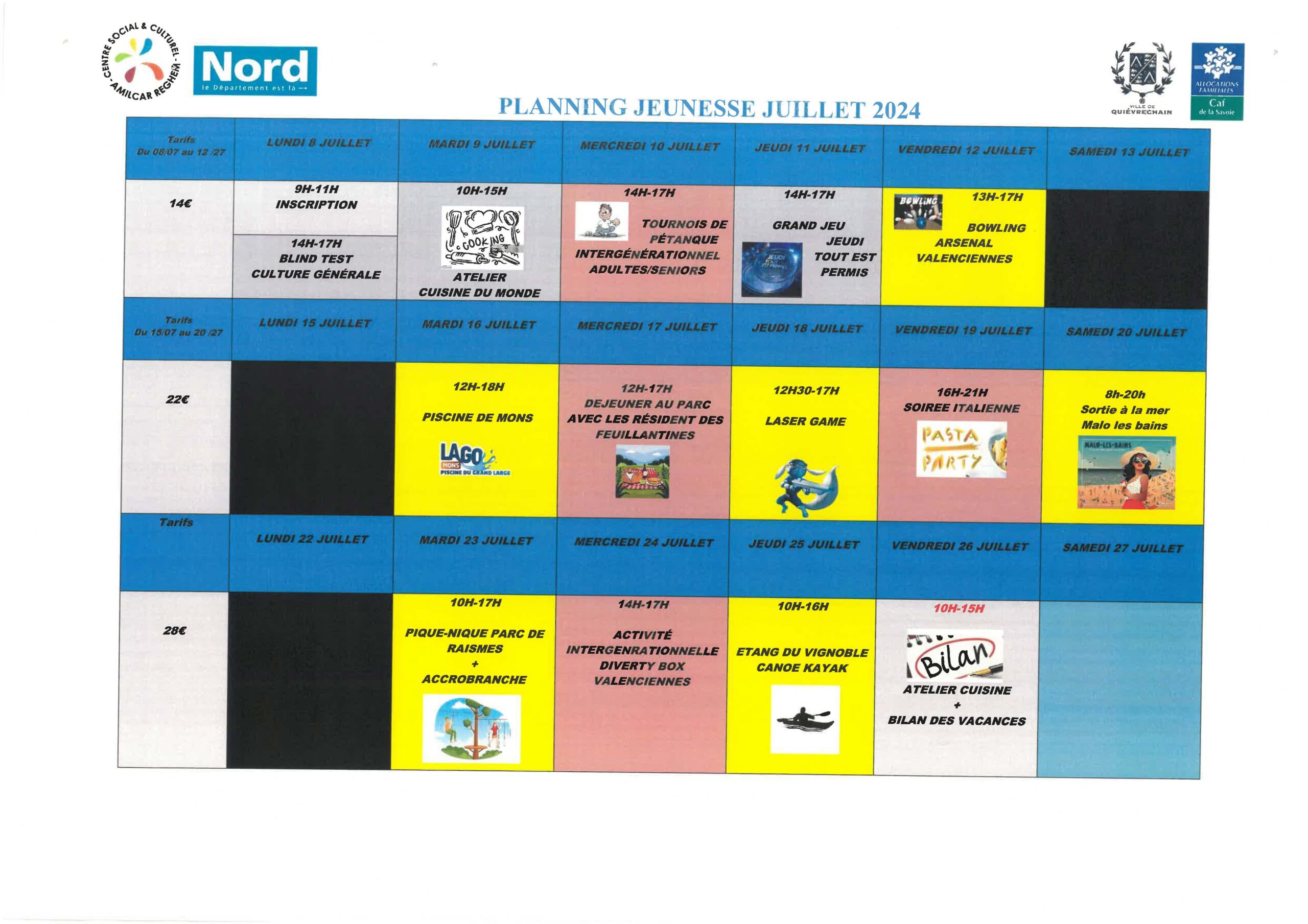 Planning jeunesse de juillet 2024