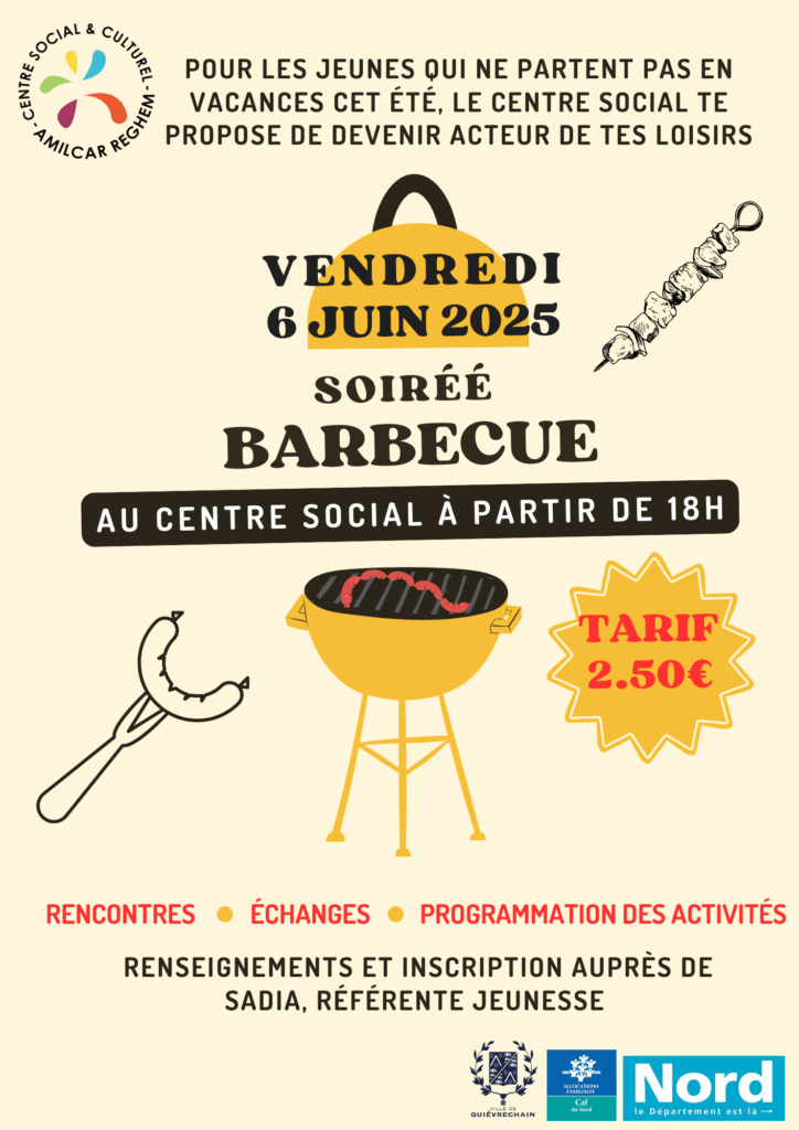Flyer barbecue événement moderne et illustration marron jaune et rouge